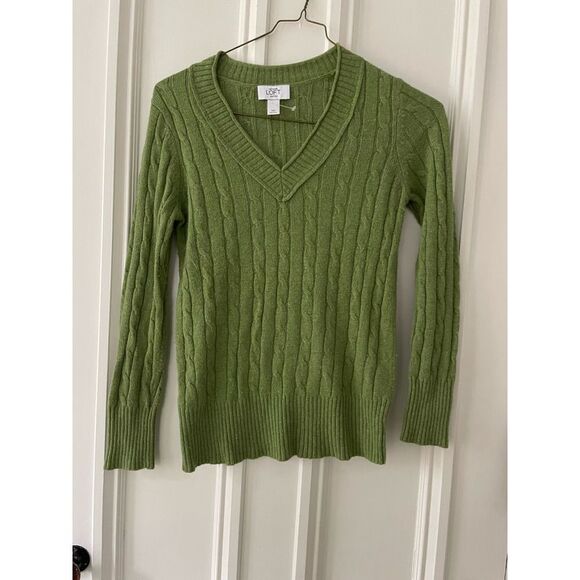 Loft light green cable knit v-neck sweater MP - Picture 1 of 4